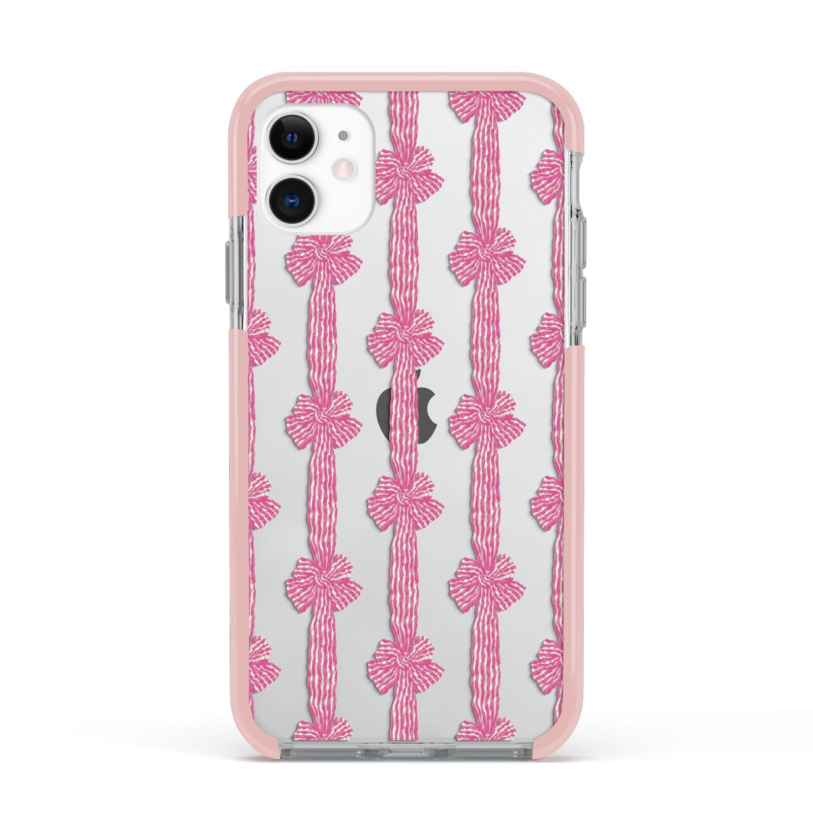 Striped Bow Pattern Apple iPhone 11 in White with Pink Impact Case