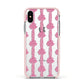 Striped Bow Pattern Apple iPhone Xs Impact Case Pink Edge on Silver Phone