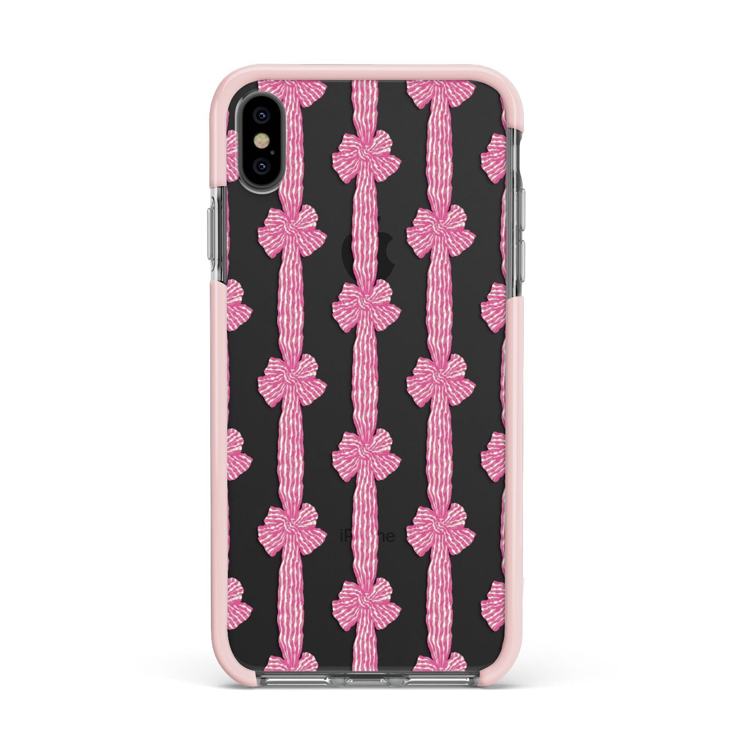 Striped Bow Pattern Apple iPhone Xs Max Impact Case Pink Edge on Black Phone