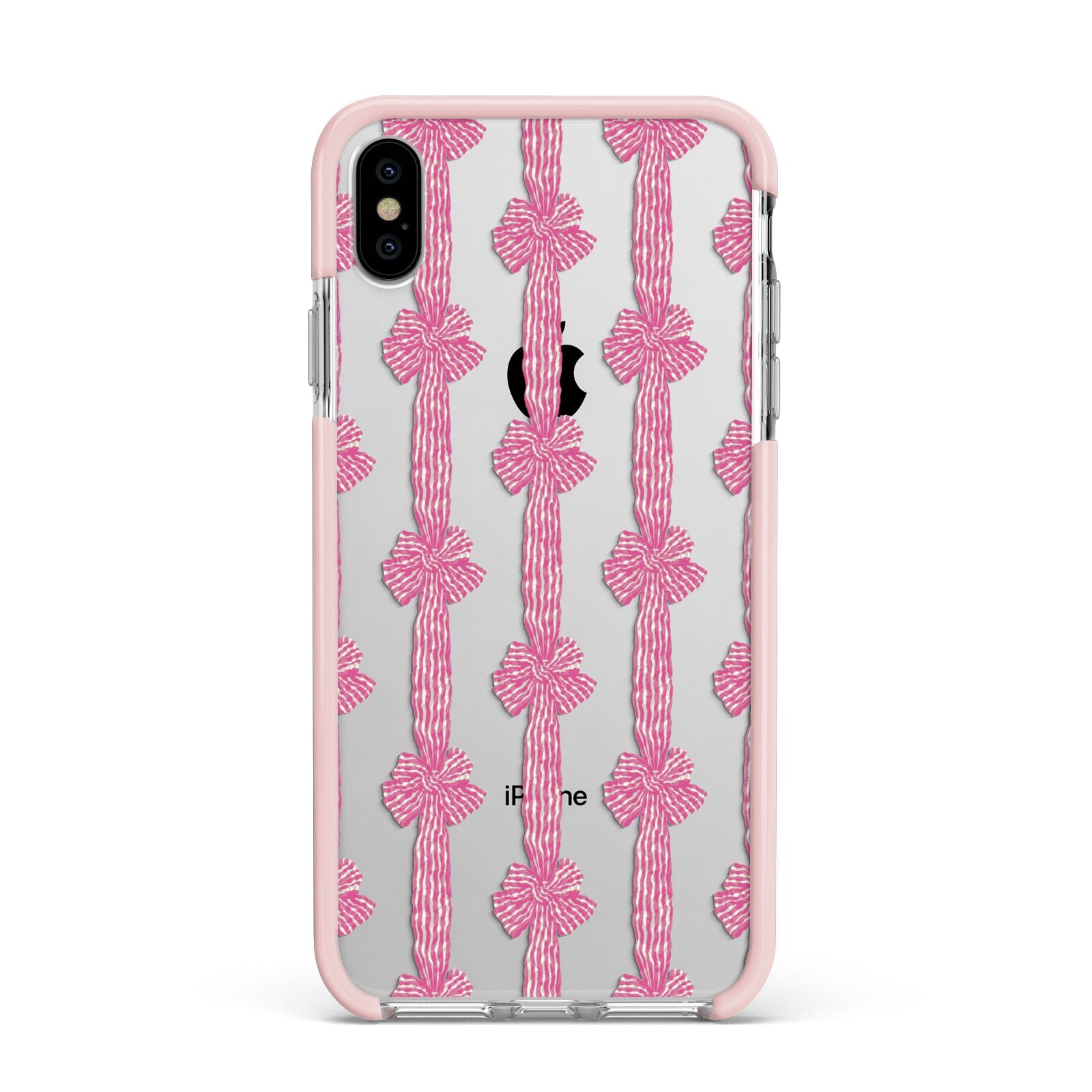 Striped Bow Pattern Apple iPhone Xs Max Impact Case Pink Edge on Silver Phone