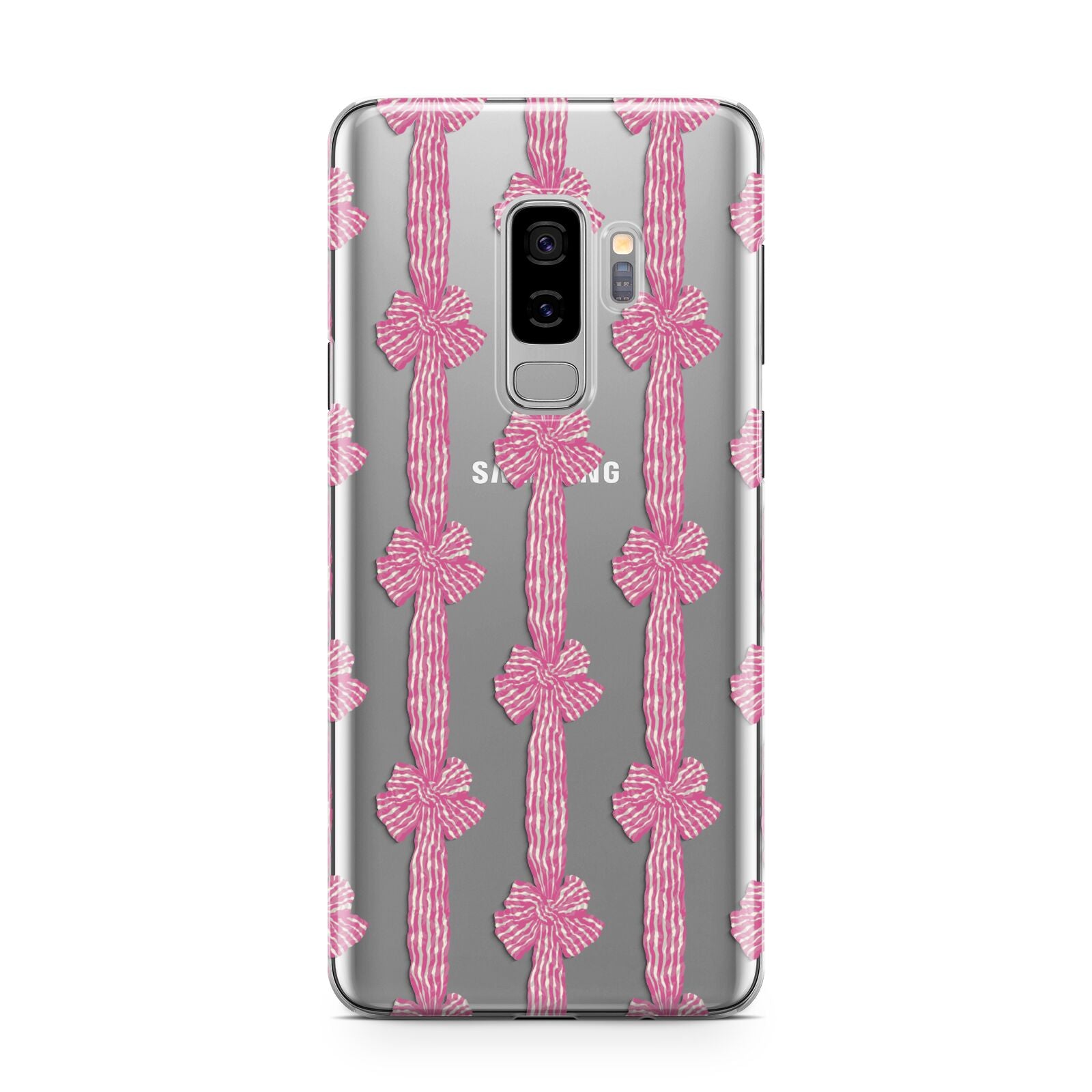 Striped Bow Pattern Samsung Galaxy S9 Plus Case on Silver phone