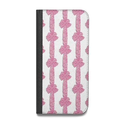 Striped Bow Pattern Vegan Leather Flip iPhone Case