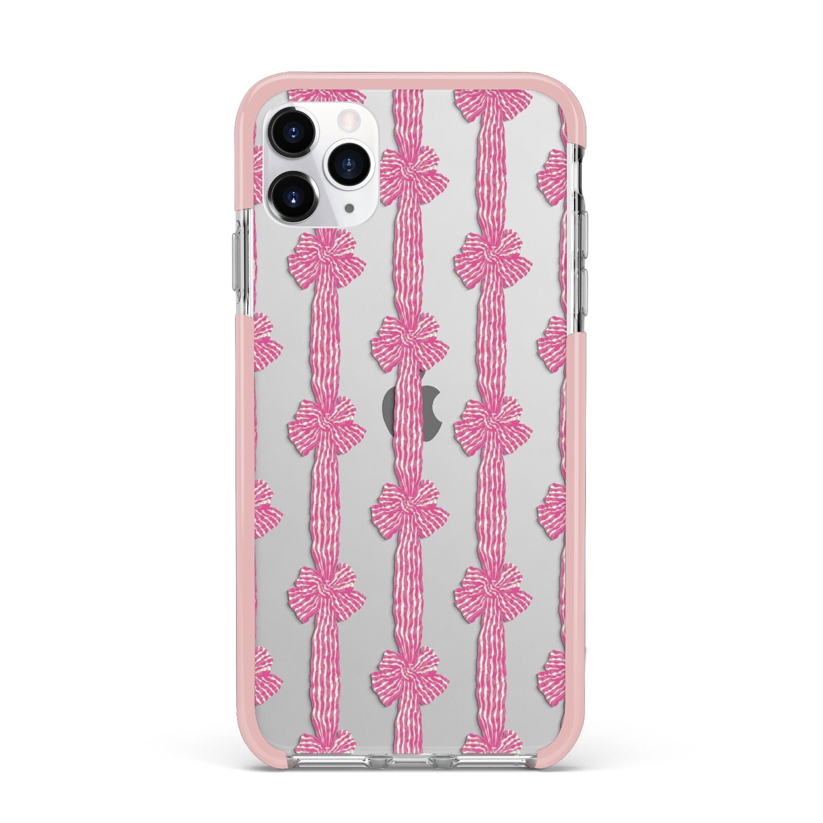 Striped Bow Pattern iPhone 11 Pro Max Impact Pink Edge Case