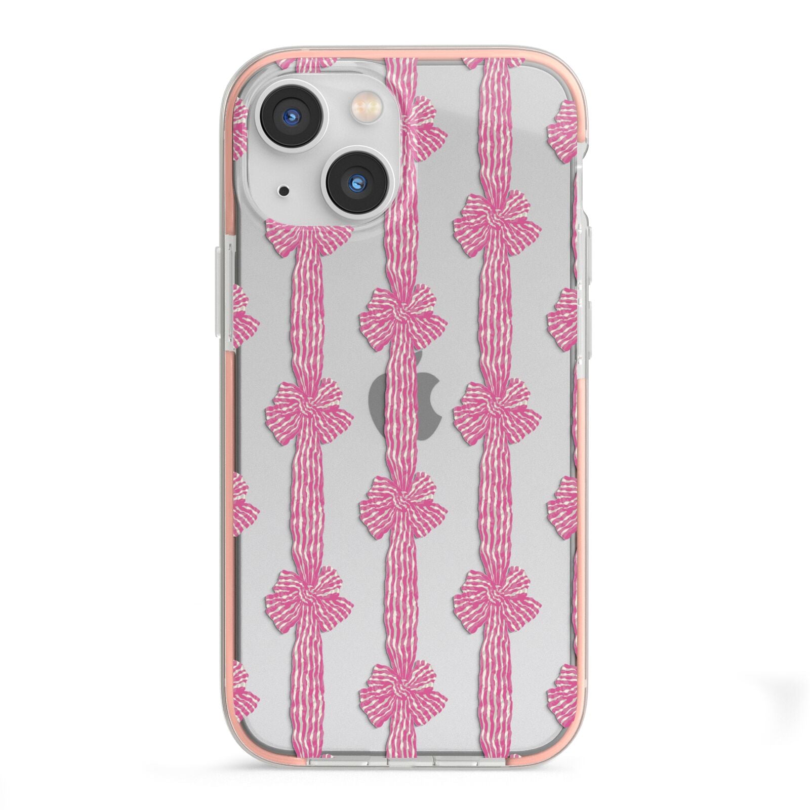 Striped Bow Pattern iPhone 13 Mini TPU Impact Case with Pink Edges