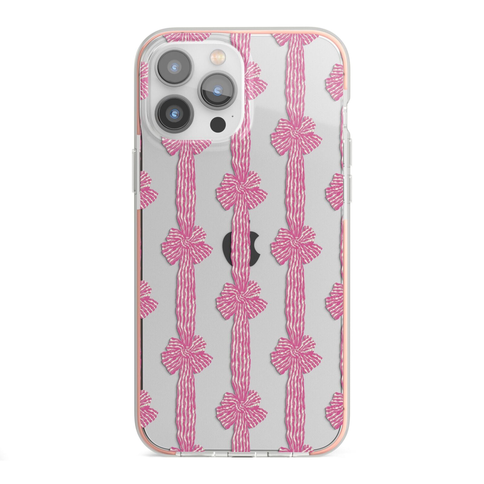 Striped Bow Pattern iPhone 13 Pro Max TPU Impact Case with Pink Edges