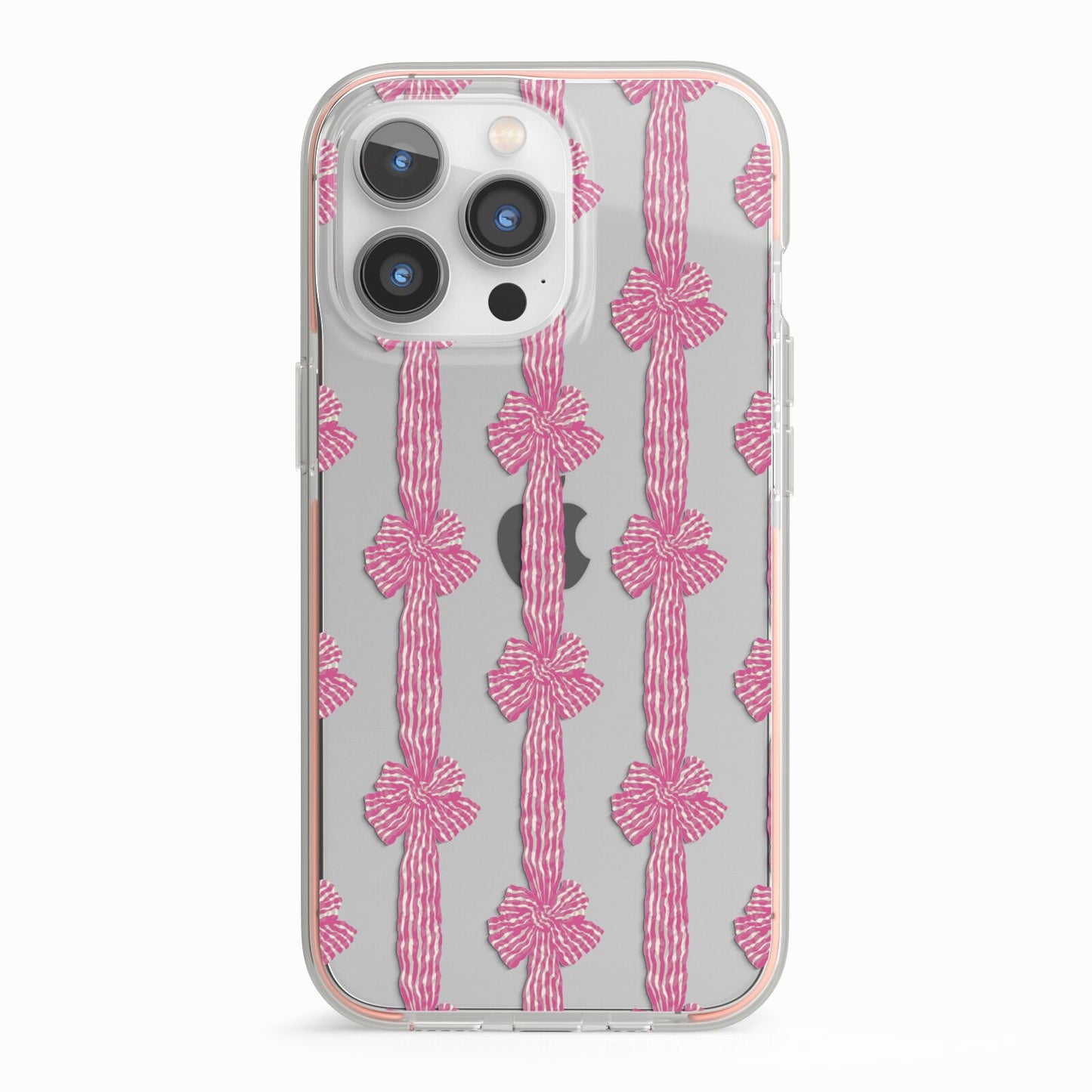 Striped Bow Pattern iPhone 13 Pro TPU Impact Case with Pink Edges