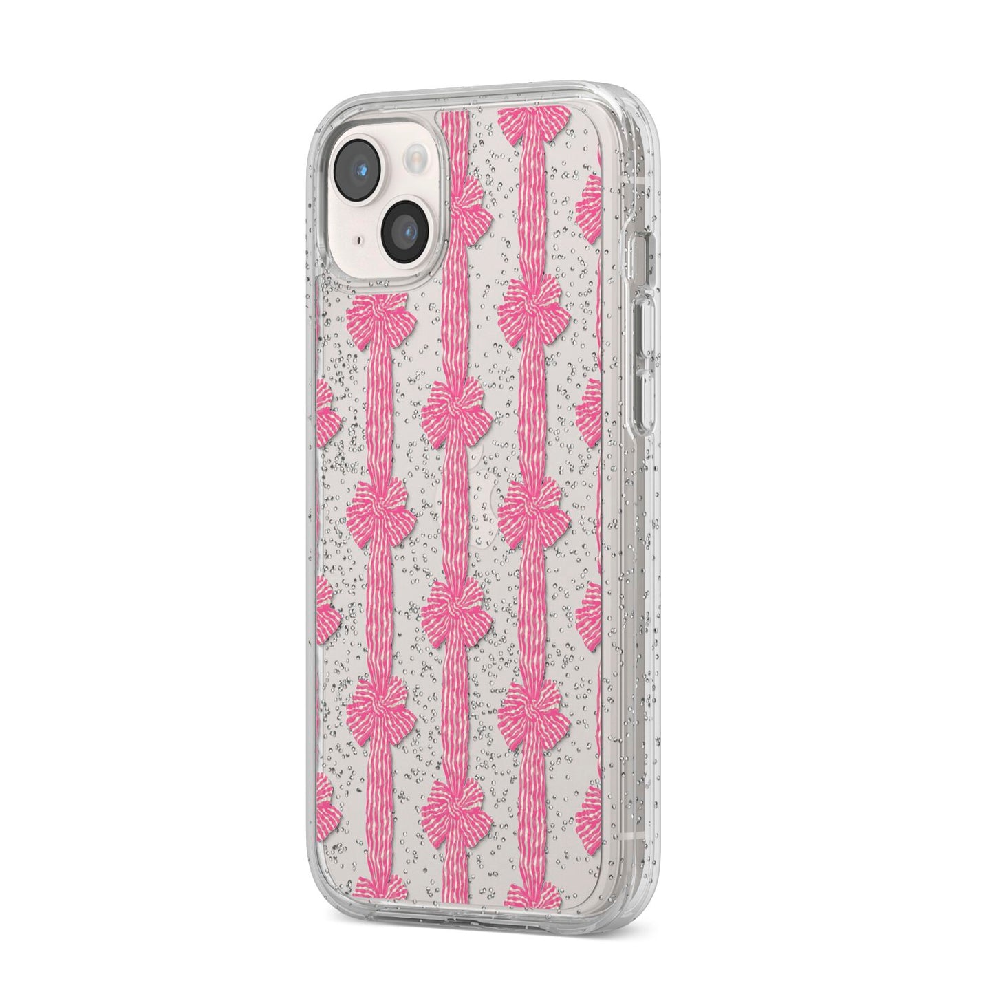 Striped Bow Pattern iPhone 14 Plus Glitter Tough Case Starlight Angled Image