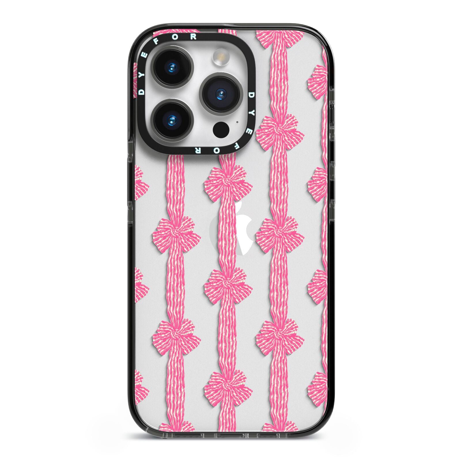 Striped Bow Pattern iPhone 14 Pro Black Impact Case on Silver phone