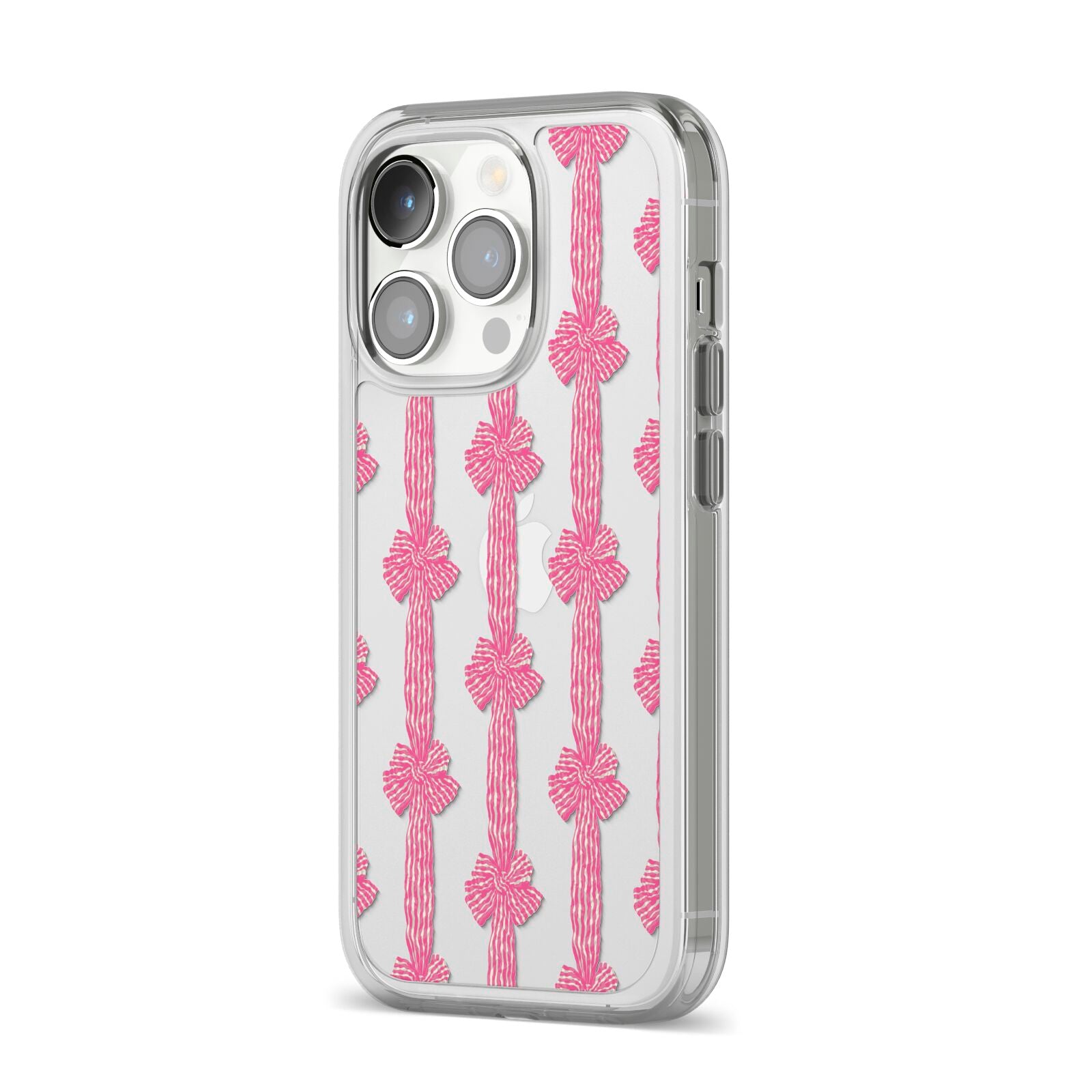 Striped Bow Pattern iPhone 14 Pro Clear Tough Case Silver Angled Image