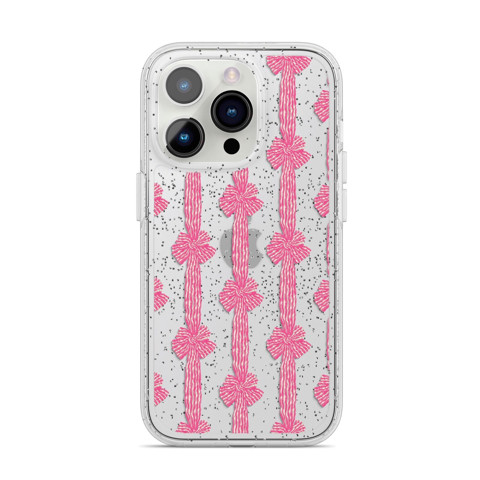 Striped Bow Pattern iPhone 14 Pro Glitter Tough Case Silver