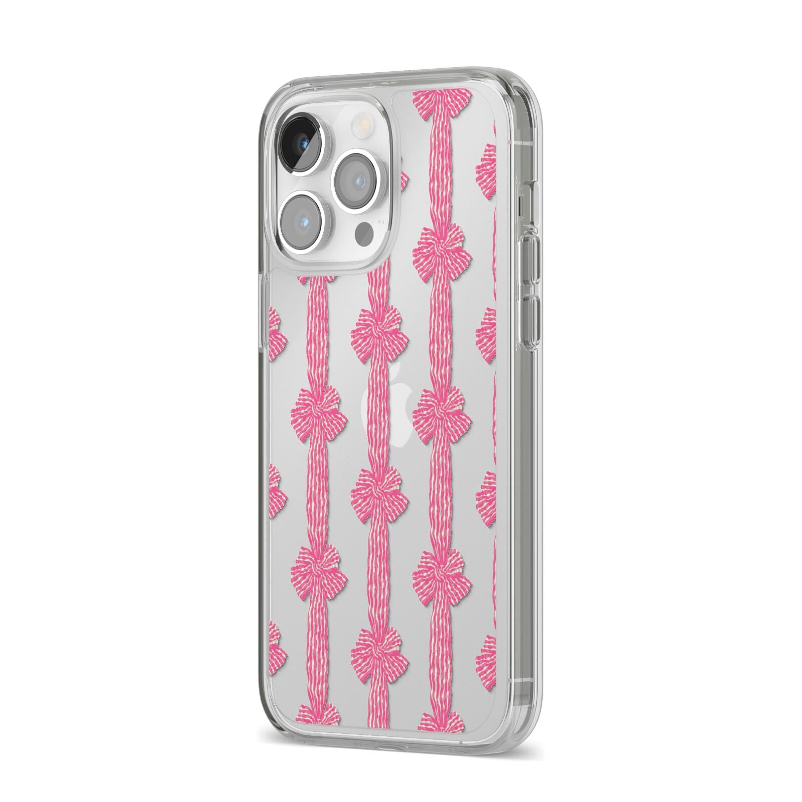 Striped Bow Pattern iPhone 14 Pro Max Clear Tough Case Silver Angled Image