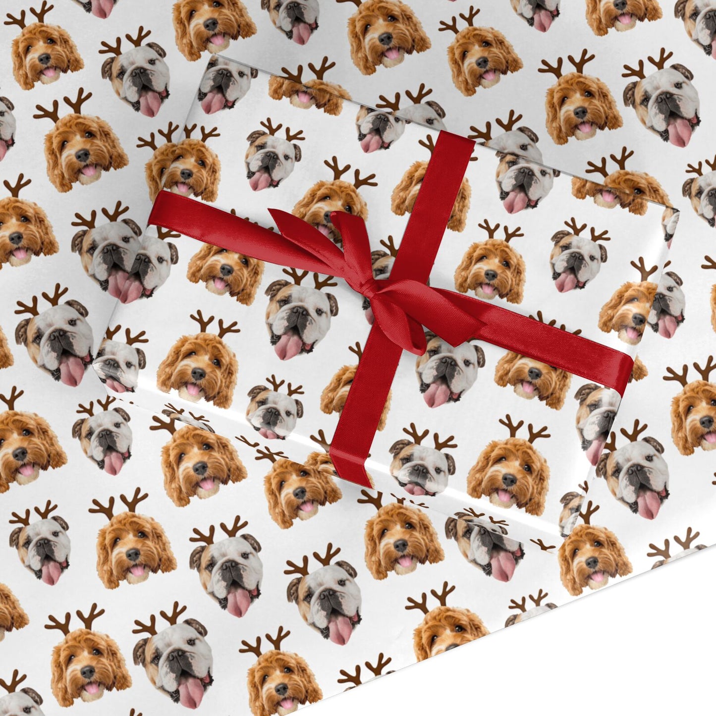 Two Dogs Personalised Photo Reindeer Christmas Custom Wrapping Paper