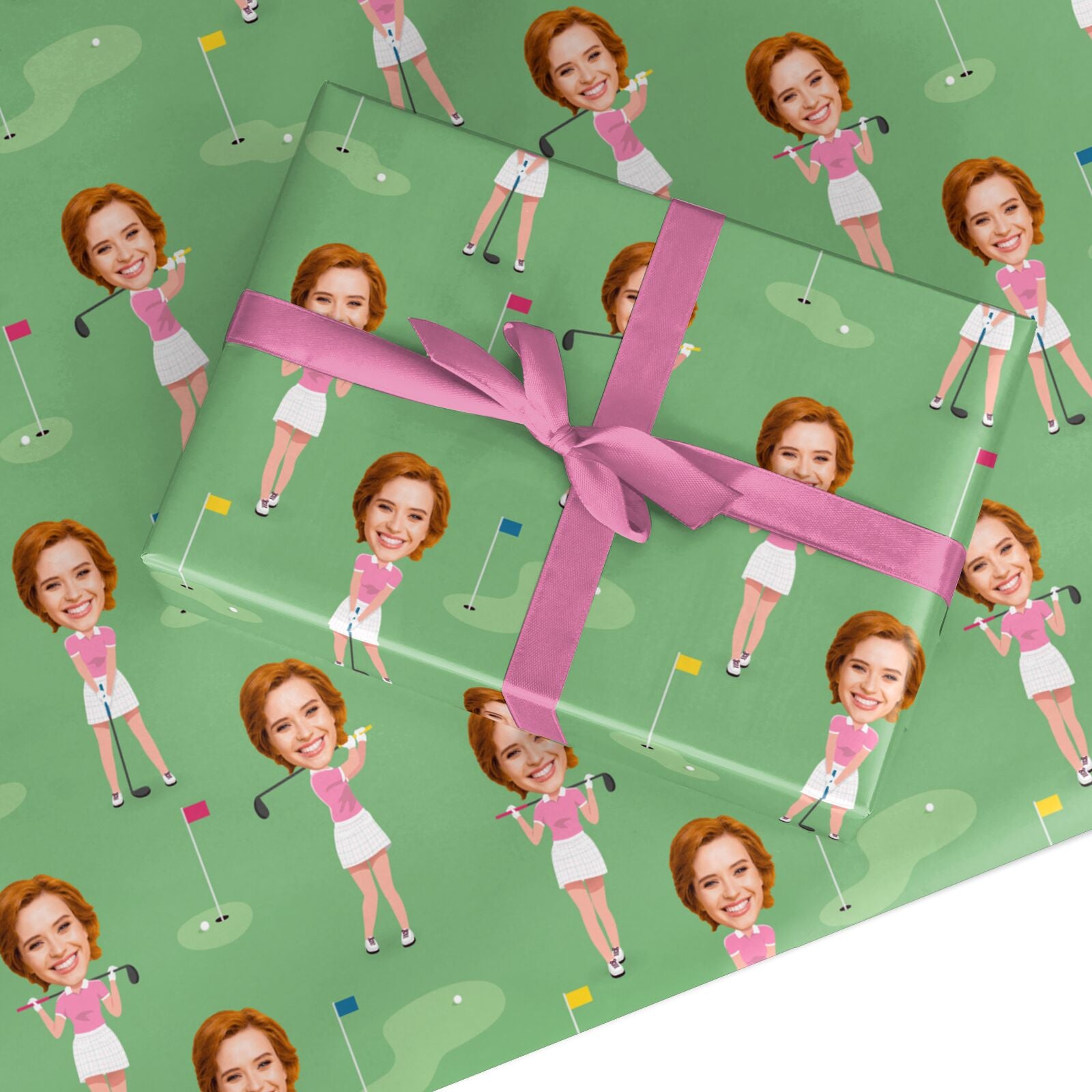 Womens Golf Photo Face Custom Wrapping Paper