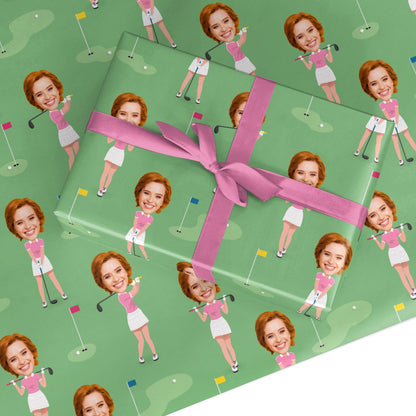 Womens Golf Photo Face Custom Wrapping Paper