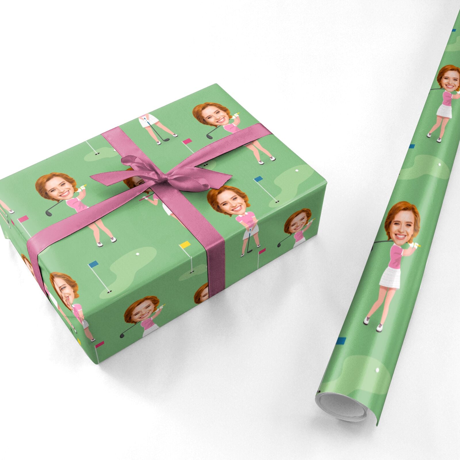 Womens Golf Photo Face Personalised Wrapping Paper