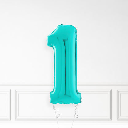 Inflated Turquoise Foil Number Balloon