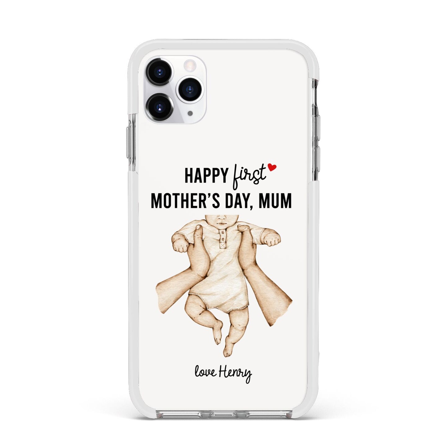 1st Mothers Day Baby Apple iPhone 11 Pro Max in Silver with White Impact Case