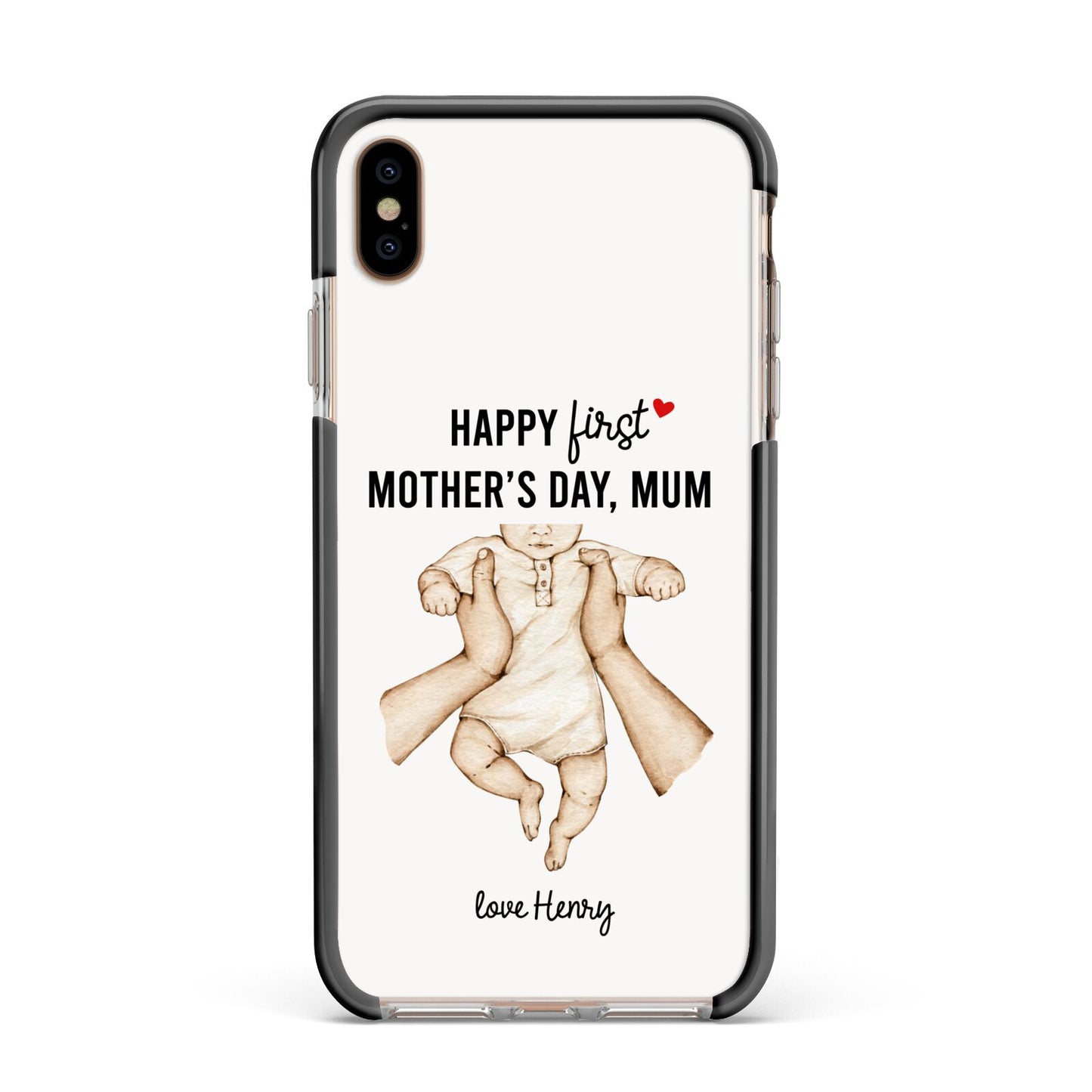 1st Mothers Day Baby Apple iPhone Xs Max Impact Case Black Edge on Gold Phone