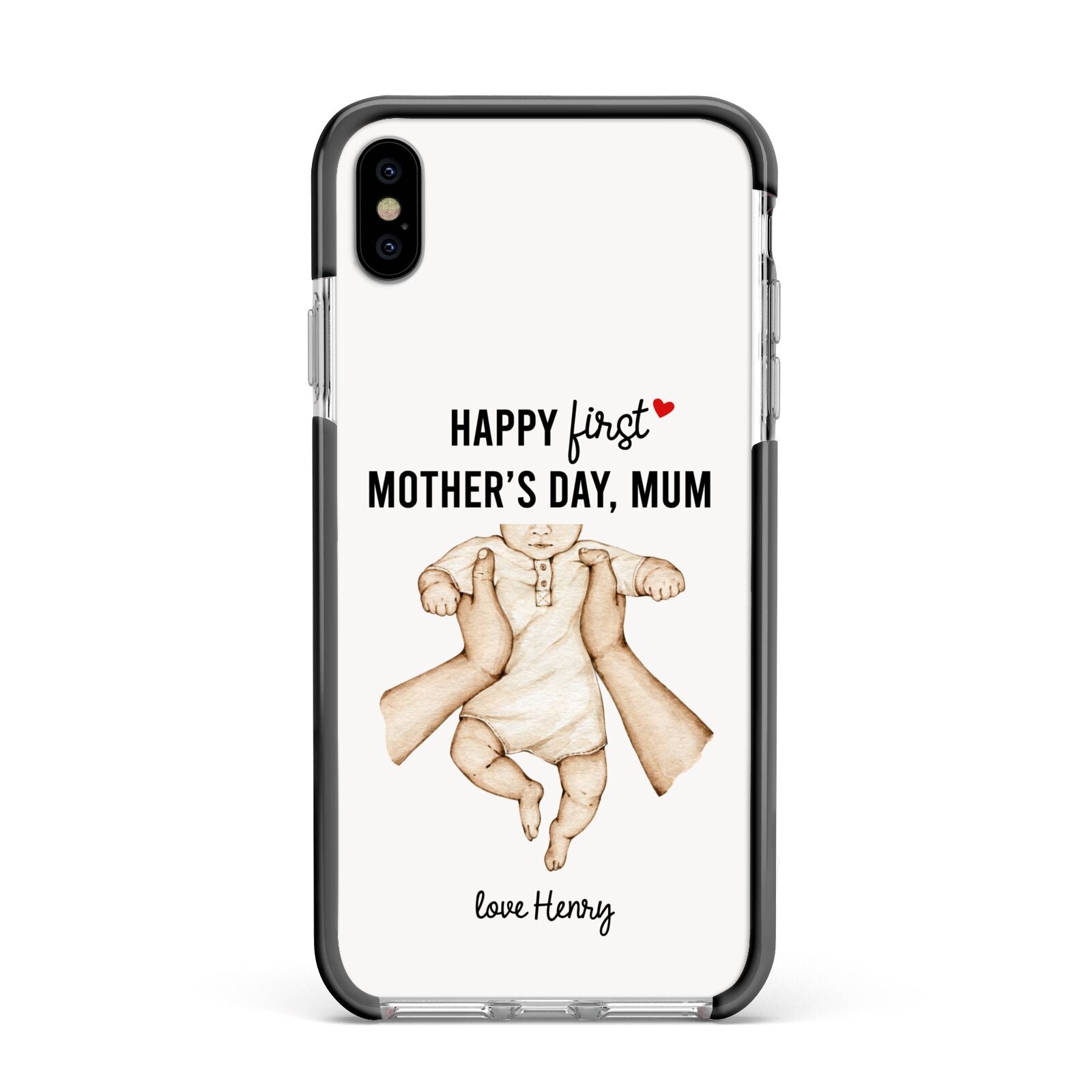 1st Mothers Day Baby Apple iPhone Xs Max Impact Case Black Edge on Silver Phone