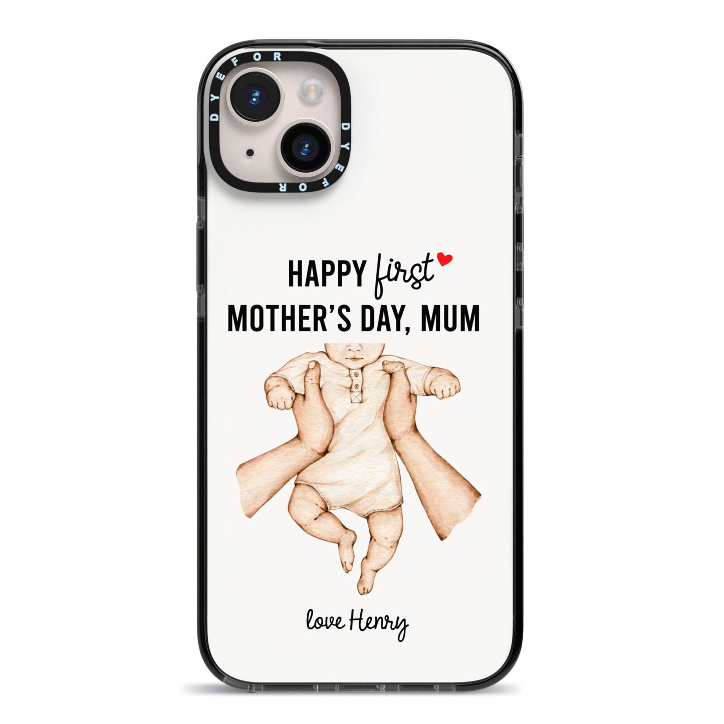 1st Mothers Day Baby iPhone 14 Plus Black Impact Case on Silver phone