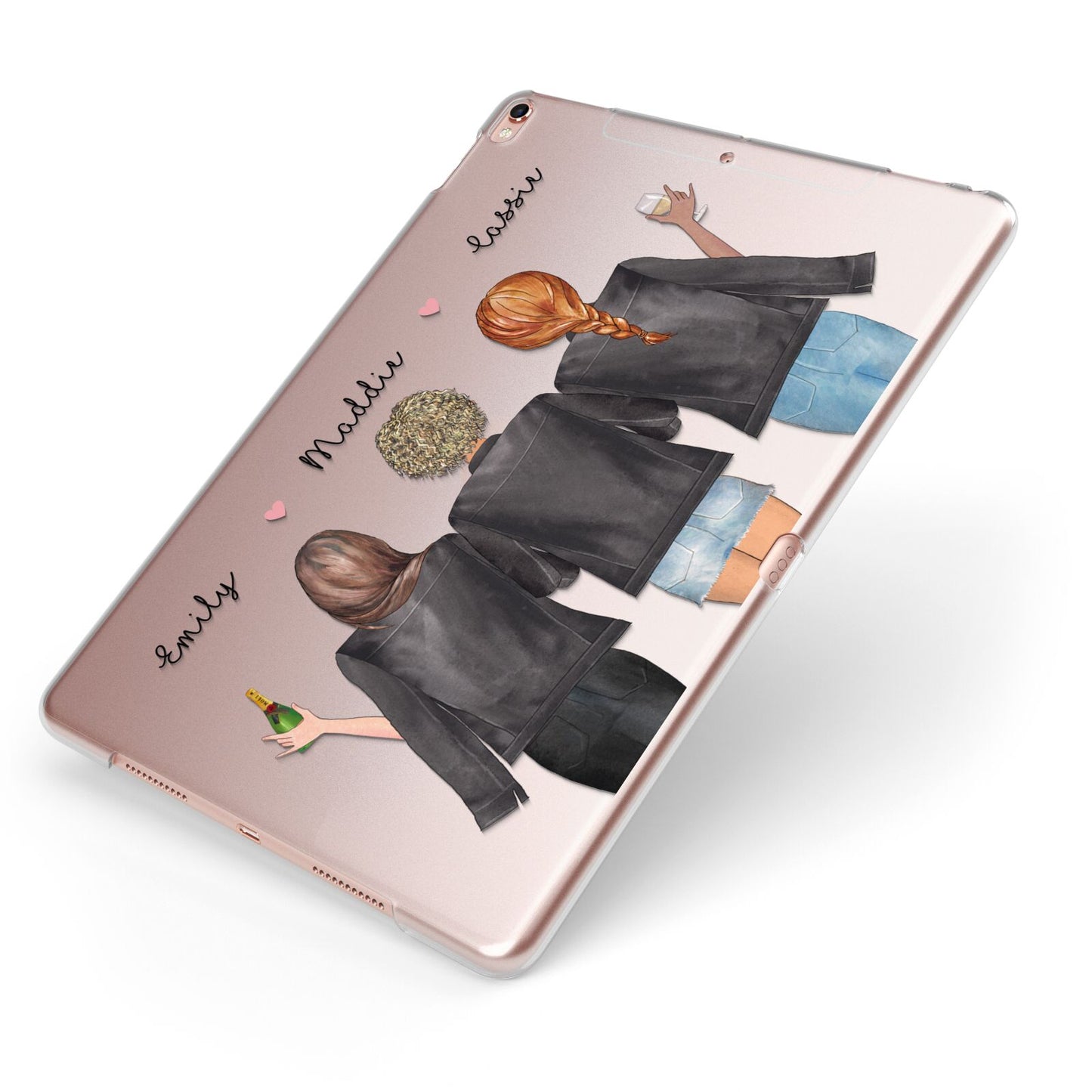 3 Best Friends with Names Apple iPad Case on Rose Gold iPad Side View