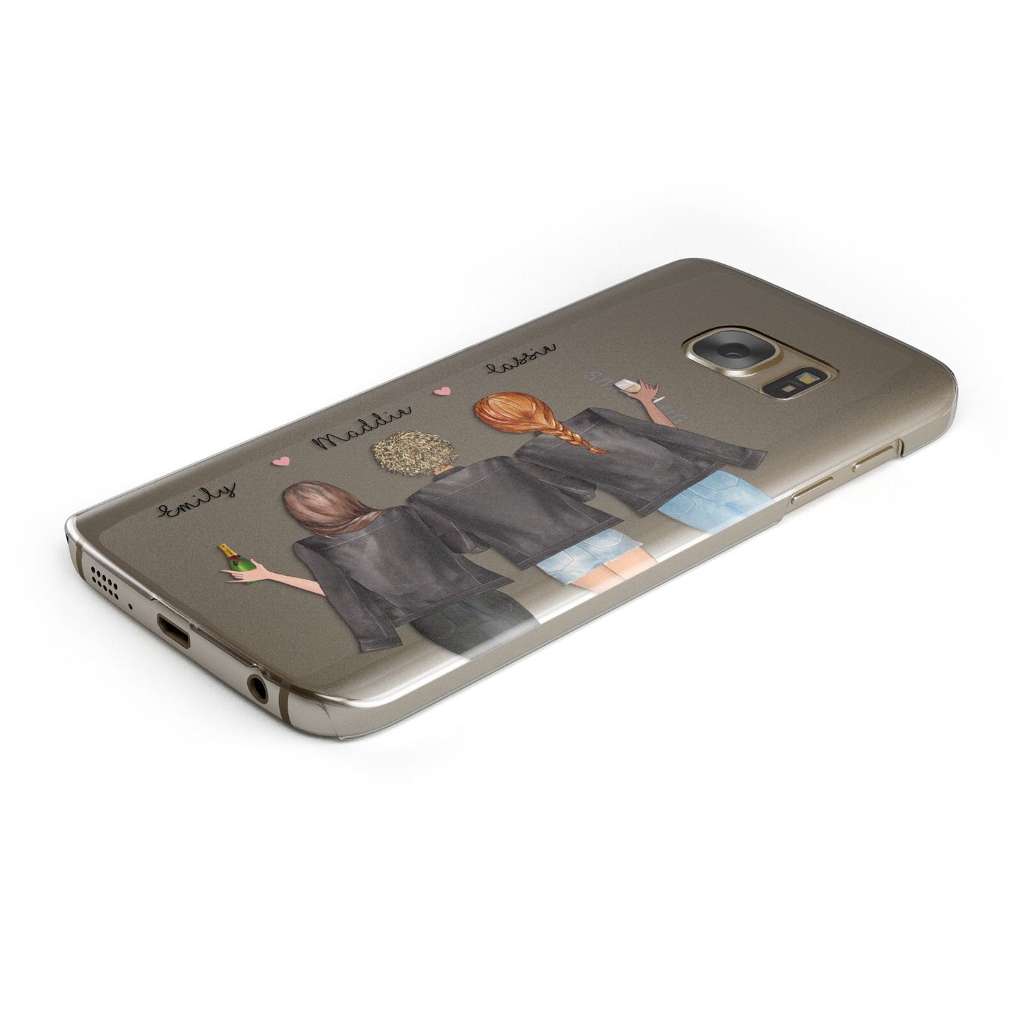 3 Best Friends with Names Protective Samsung Galaxy Case Angled Image