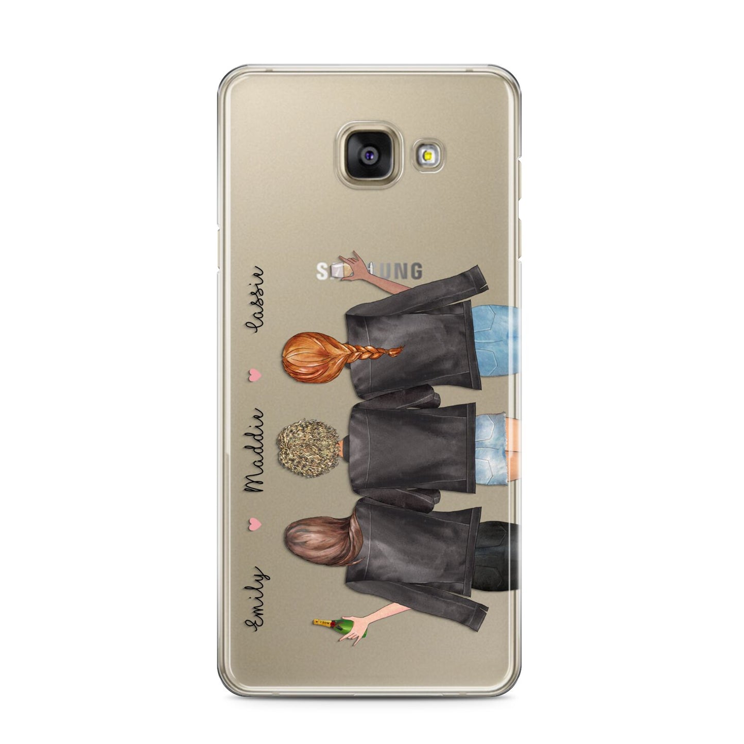 3 Best Friends with Names Samsung Galaxy A3 2016 Case on gold phone