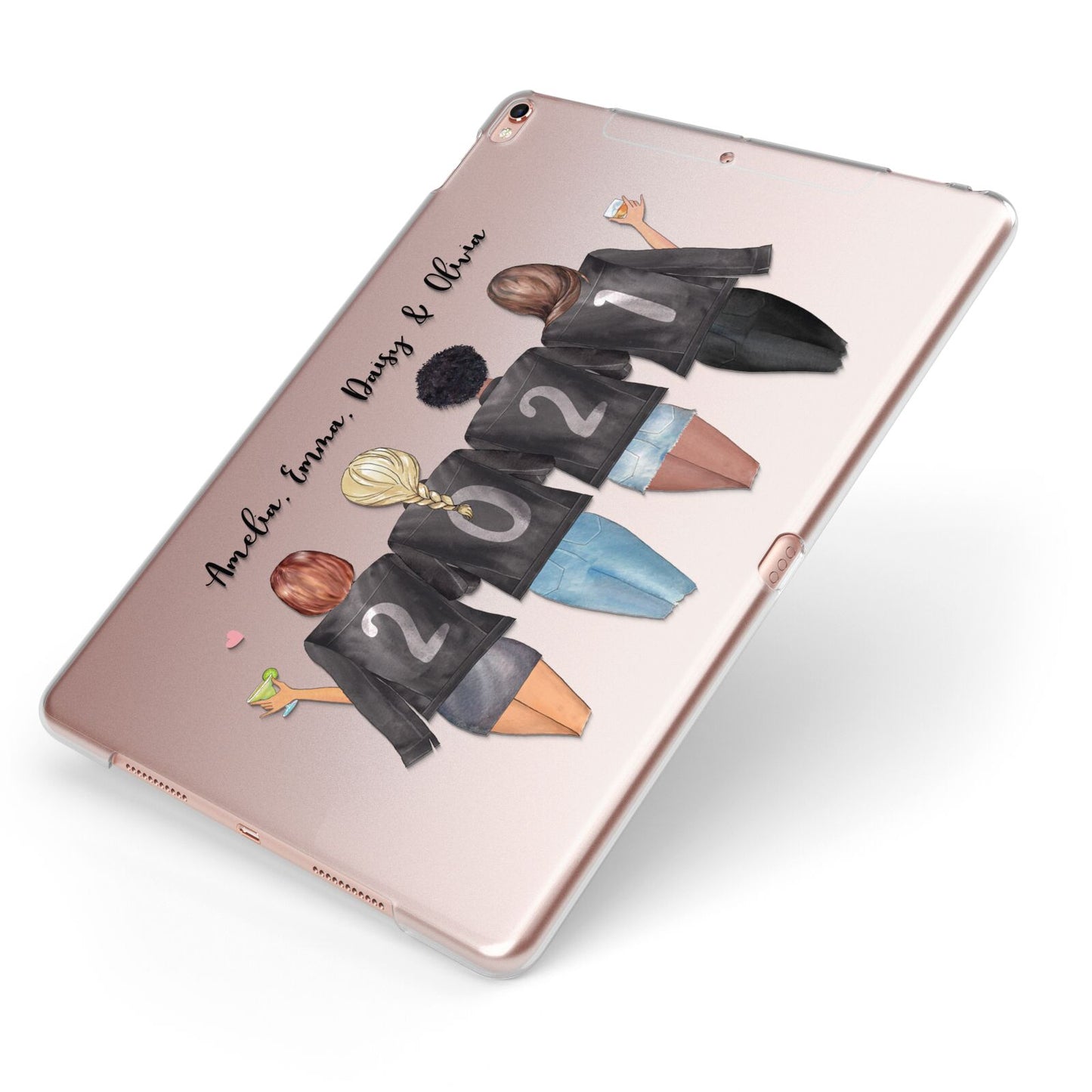 4 Best Friends with Names Apple iPad Case on Rose Gold iPad Side View