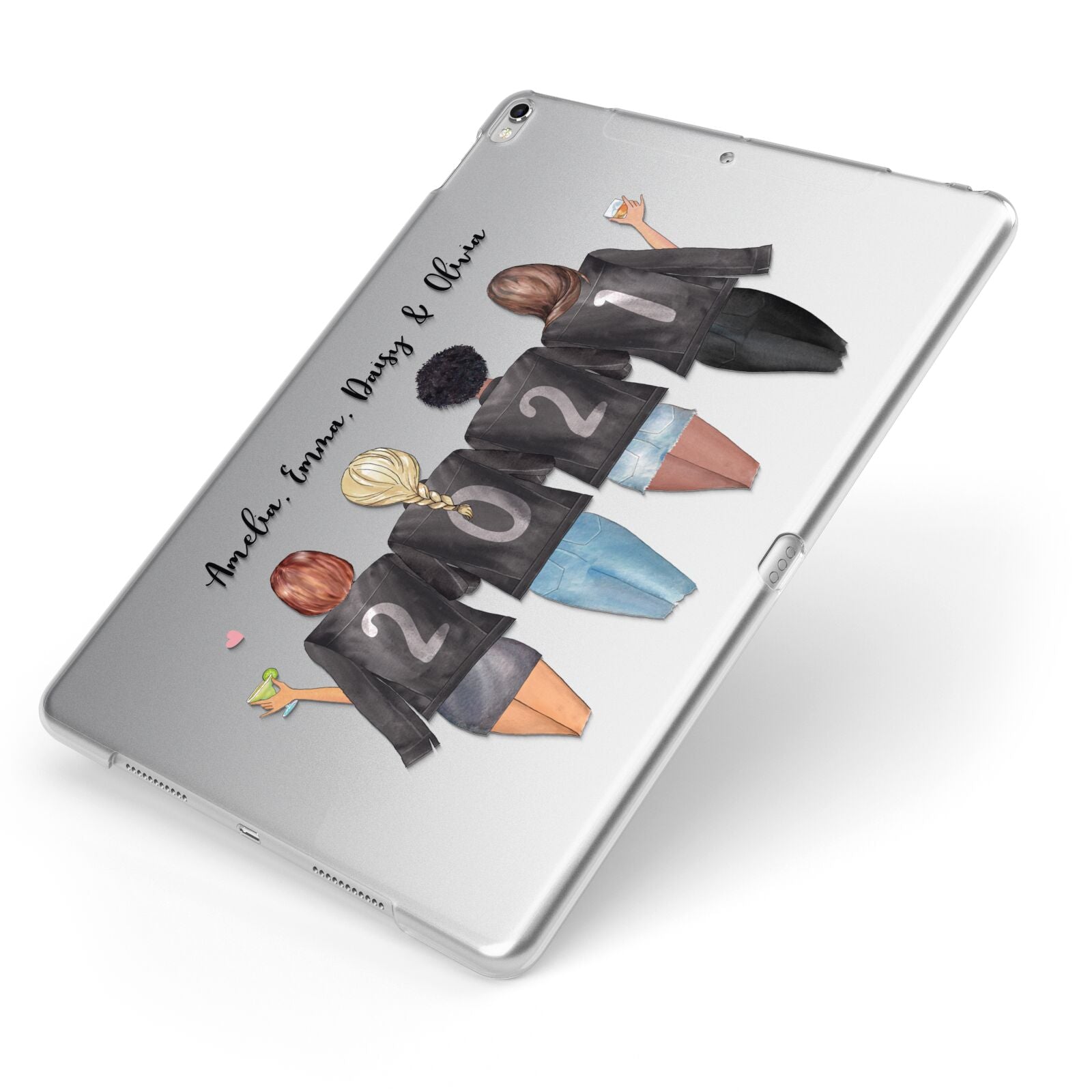 4 Best Friends with Names Apple iPad Case on Silver iPad Side View