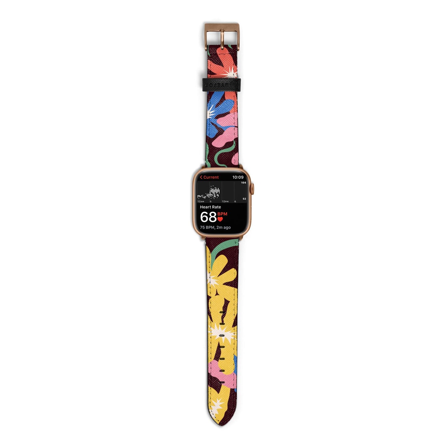 Abstract Flowers Apple Watch Strap Size 38mm with Gold Hardware