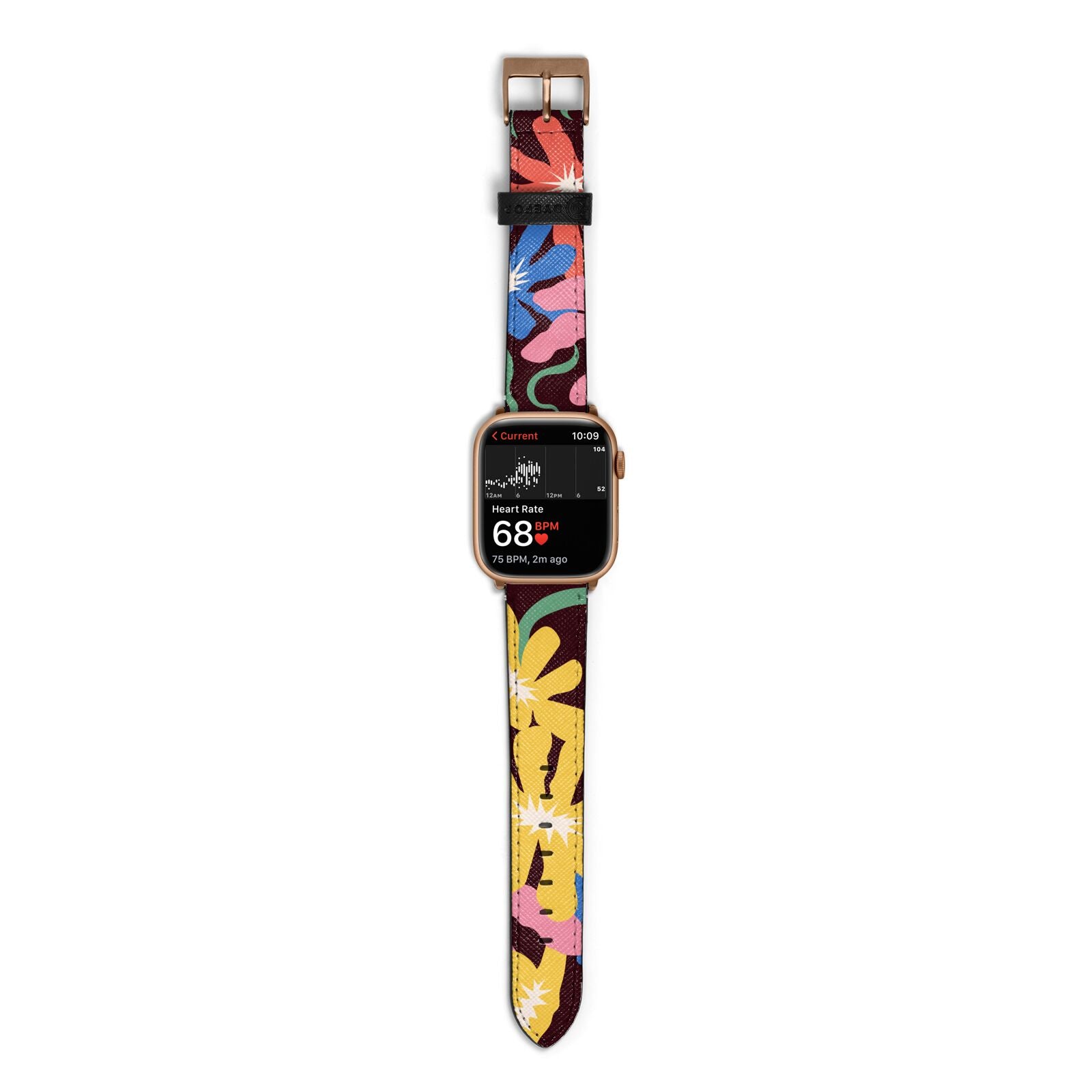 Abstract Flowers Apple Watch Strap Size 38mm with Gold Hardware