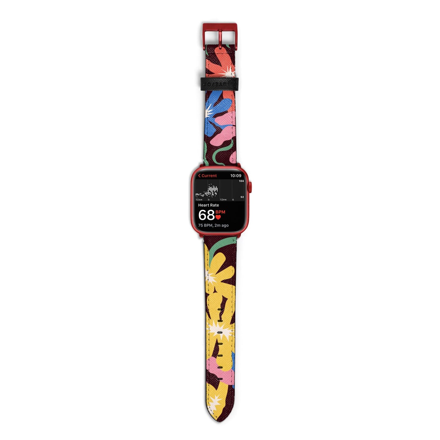 Abstract Flowers Apple Watch Strap Size 38mm with Red Hardware