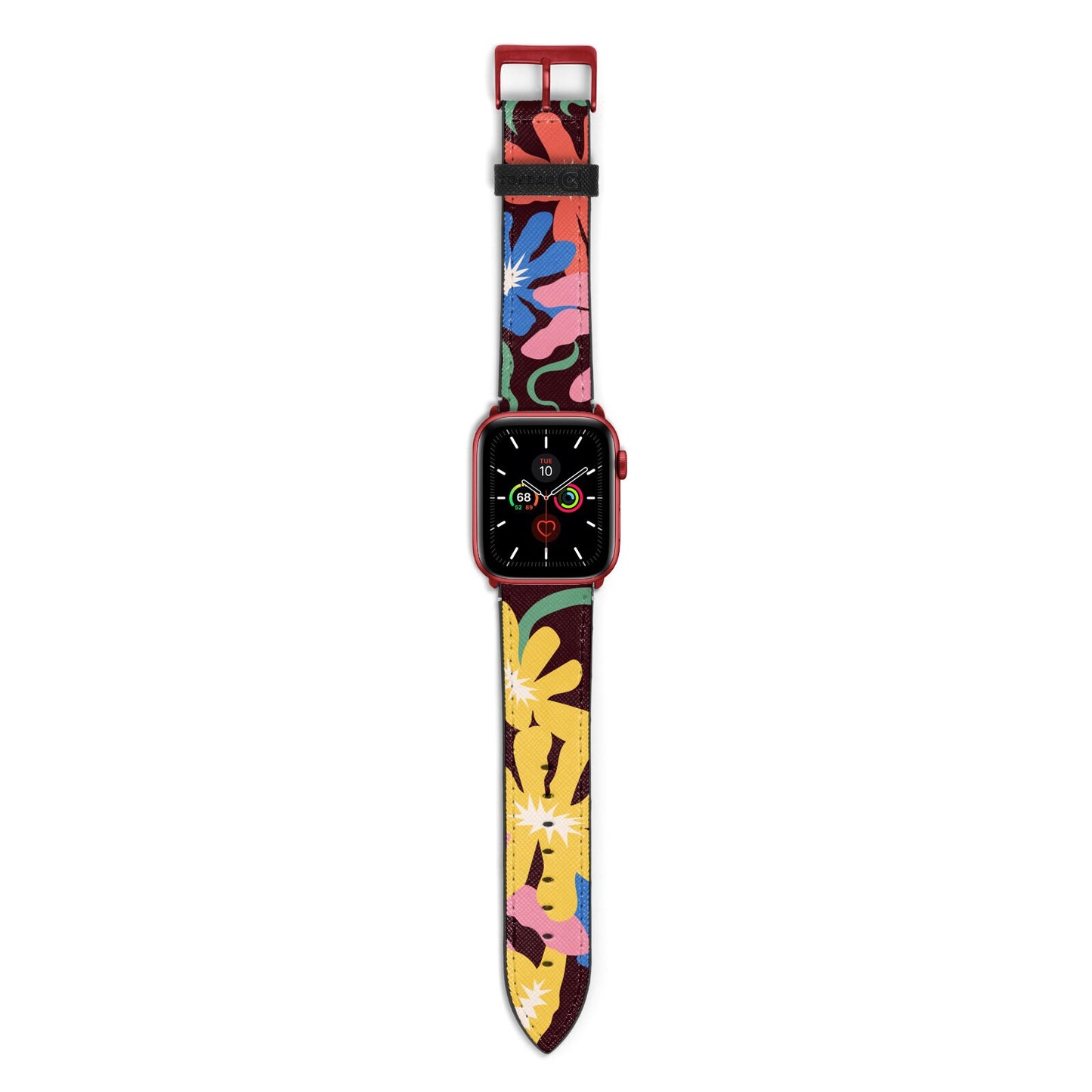 Abstract Flowers Apple Watch Strap with Red Hardware