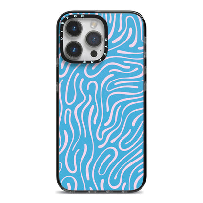 Abstract Ocean Pattern iPhone 14 Pro Max Black Impact Case on Silver phone