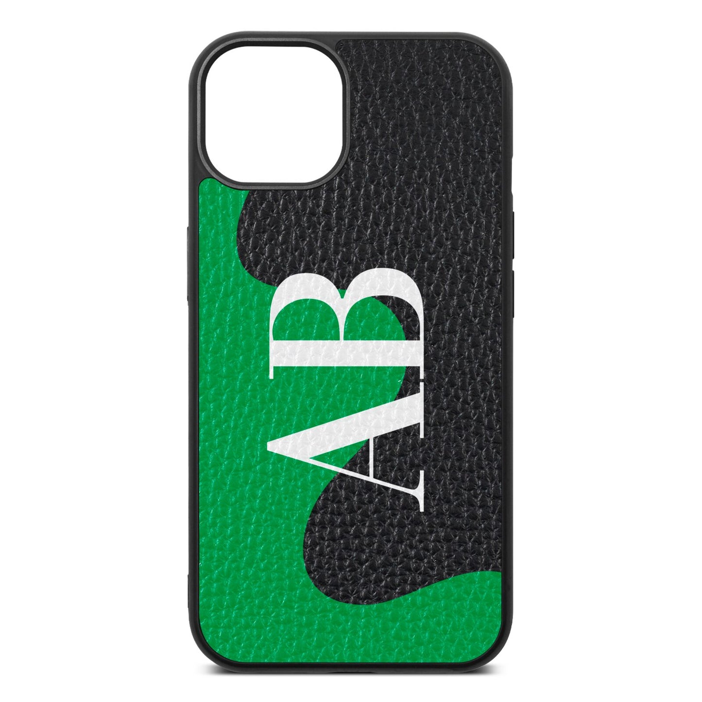 Abstract Personalised Initials Black Pebble Leather iPhone 13 Case