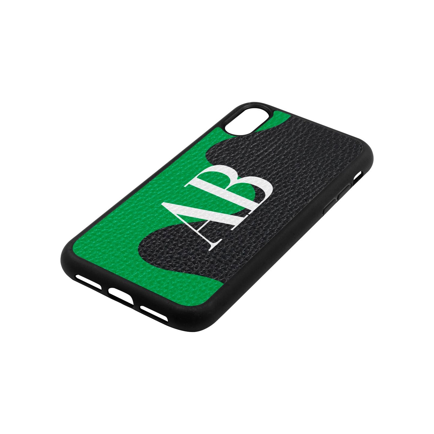 Abstract Personalised Initials Black Pebble Leather iPhone Xr Case Side Angle