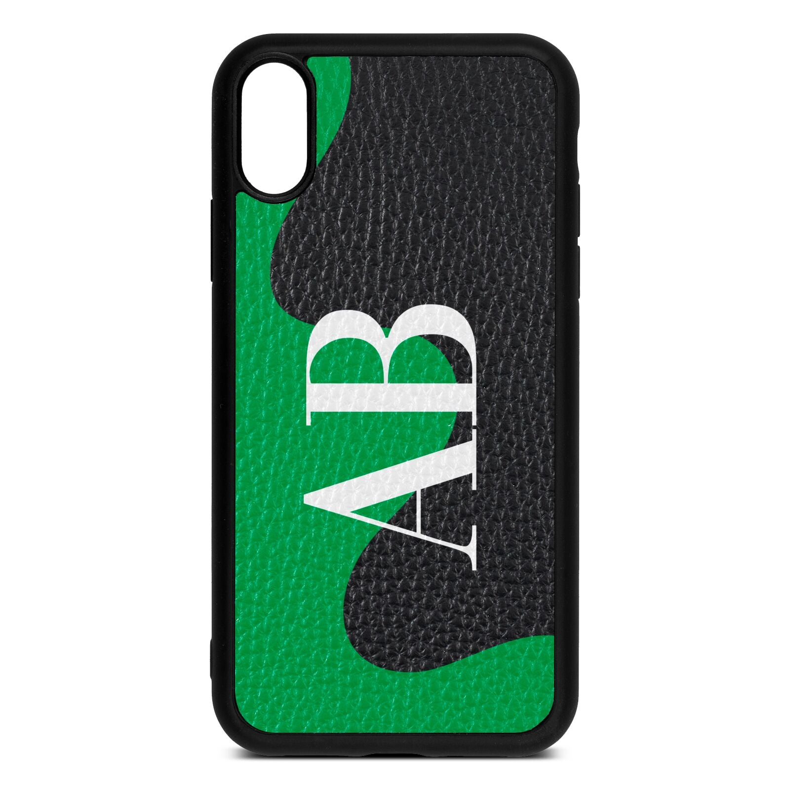 Abstract Personalised Initials Black Pebble Leather iPhone Xr Case