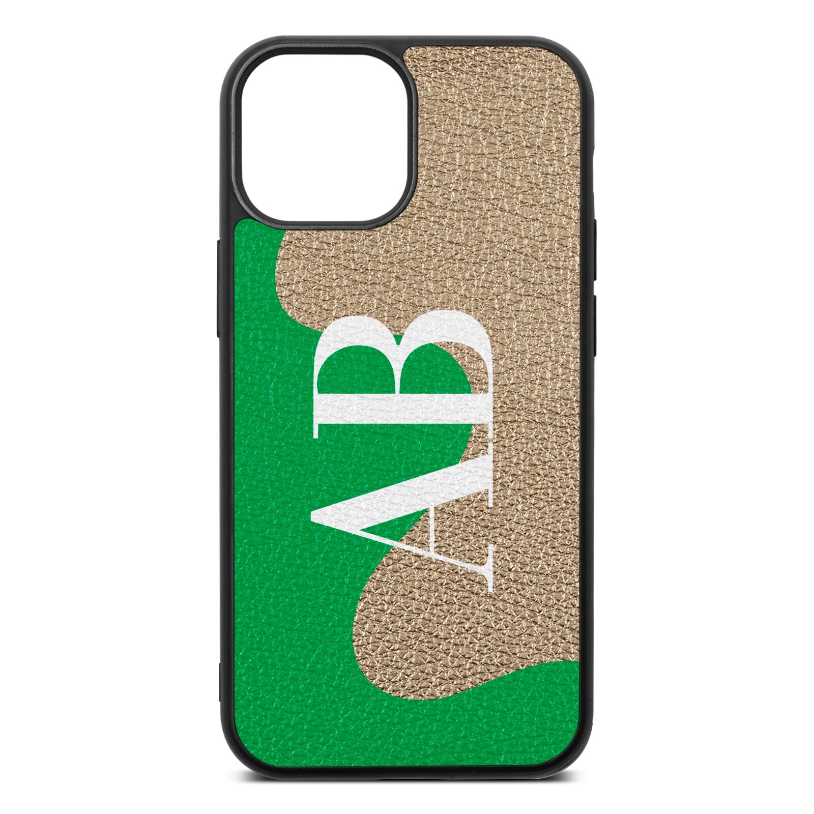 Abstract Personalised Initials Gold Pebble Leather iPhone 13 Mini Case