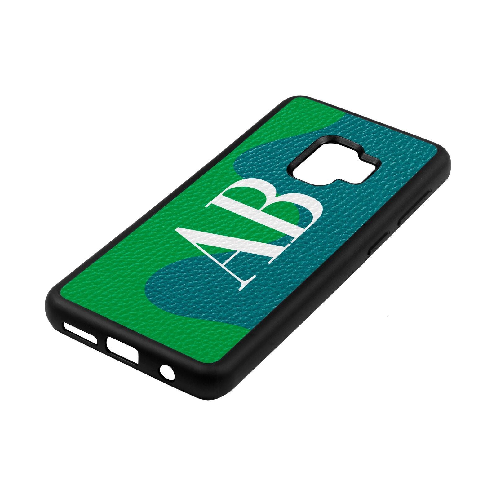 Abstract Personalised Initials Green Pebble Leather Samsung S9 Case Side Angle