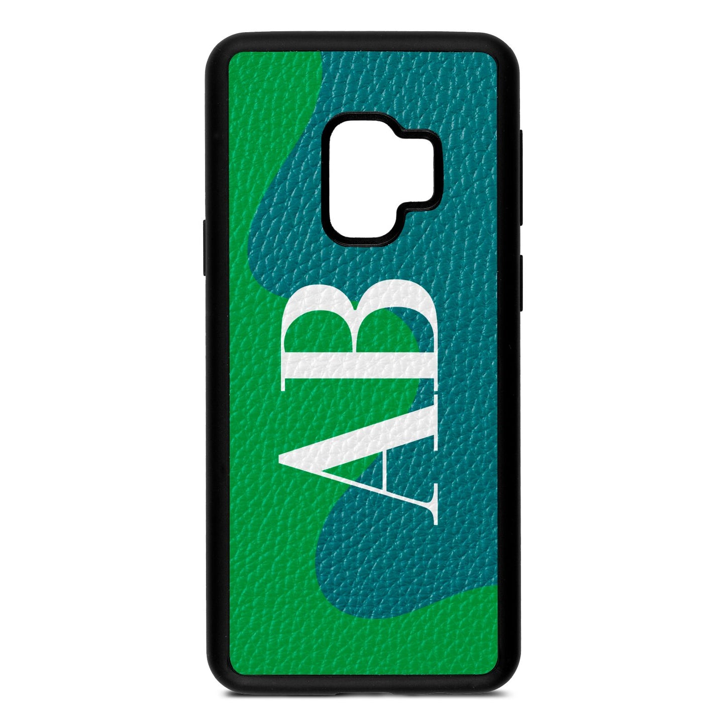 Abstract Personalised Initials Green Pebble Leather Samsung S9 Case