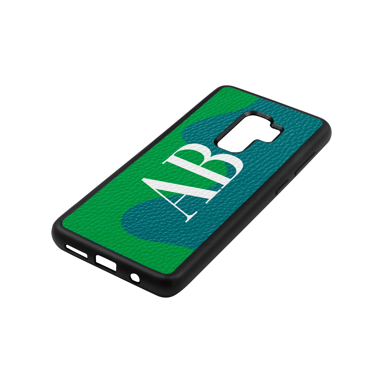 Abstract Personalised Initials Green Pebble Leather Samsung S9 Plus Case Side Angle