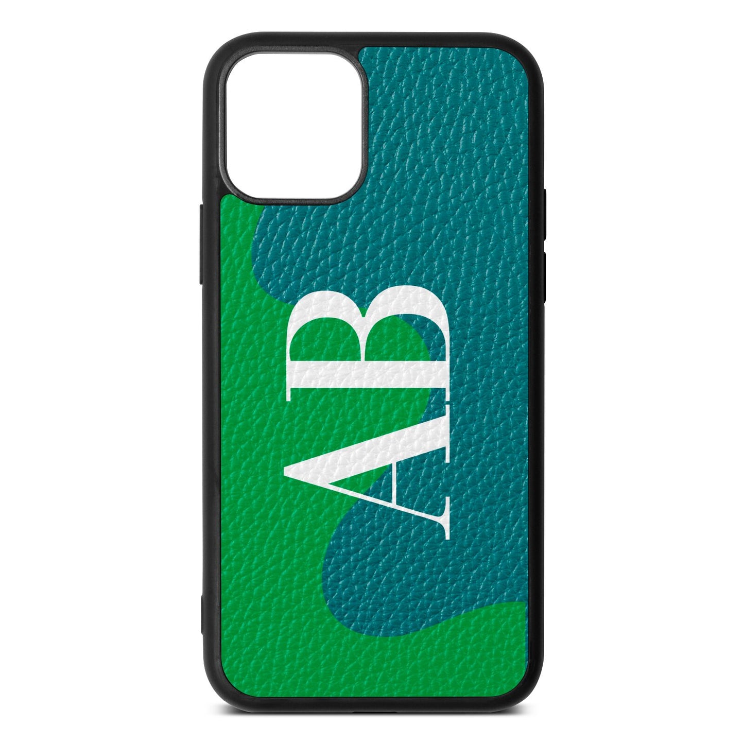 Abstract Personalised Initials Green Pebble Leather iPhone 11 Case