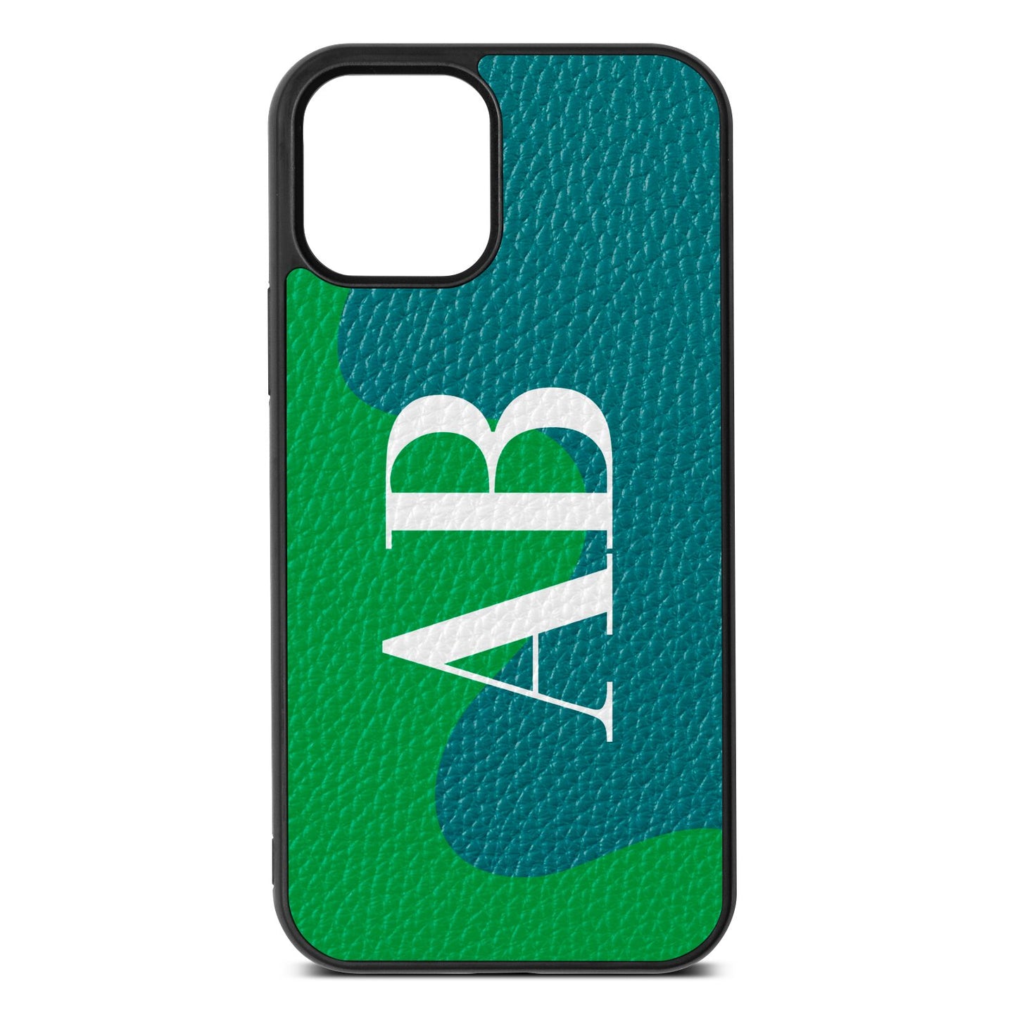 Abstract Personalised Initials Green Pebble Leather iPhone 12 Case