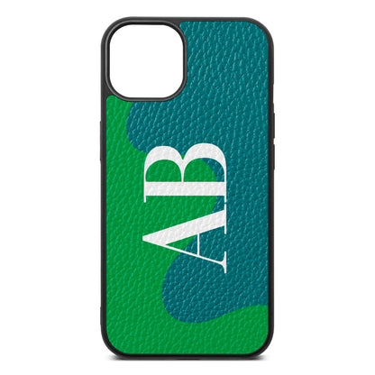 Abstract Personalised Initials Green Pebble Leather iPhone 13 Case