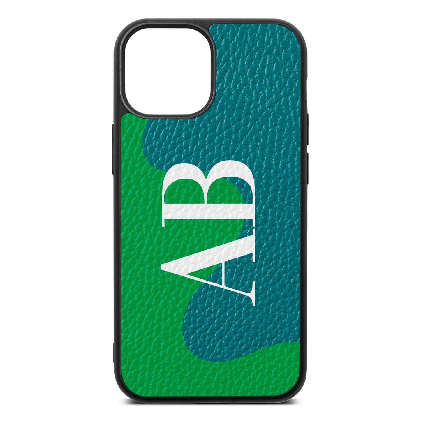 Abstract Personalised Initials Green Pebble Leather iPhone 13 Mini Case