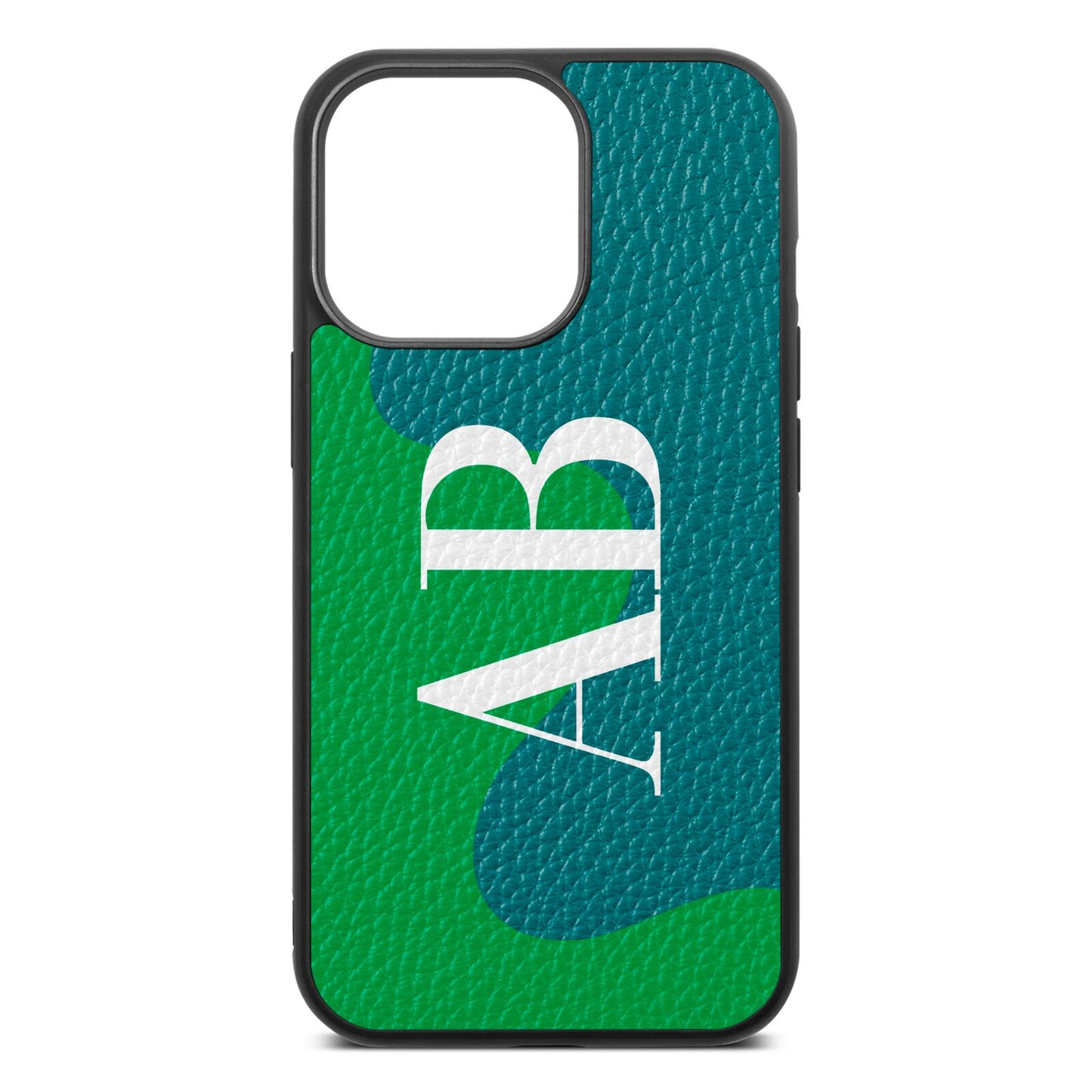 Abstract Personalised Initials Green Pebble Leather iPhone 13 Pro Case