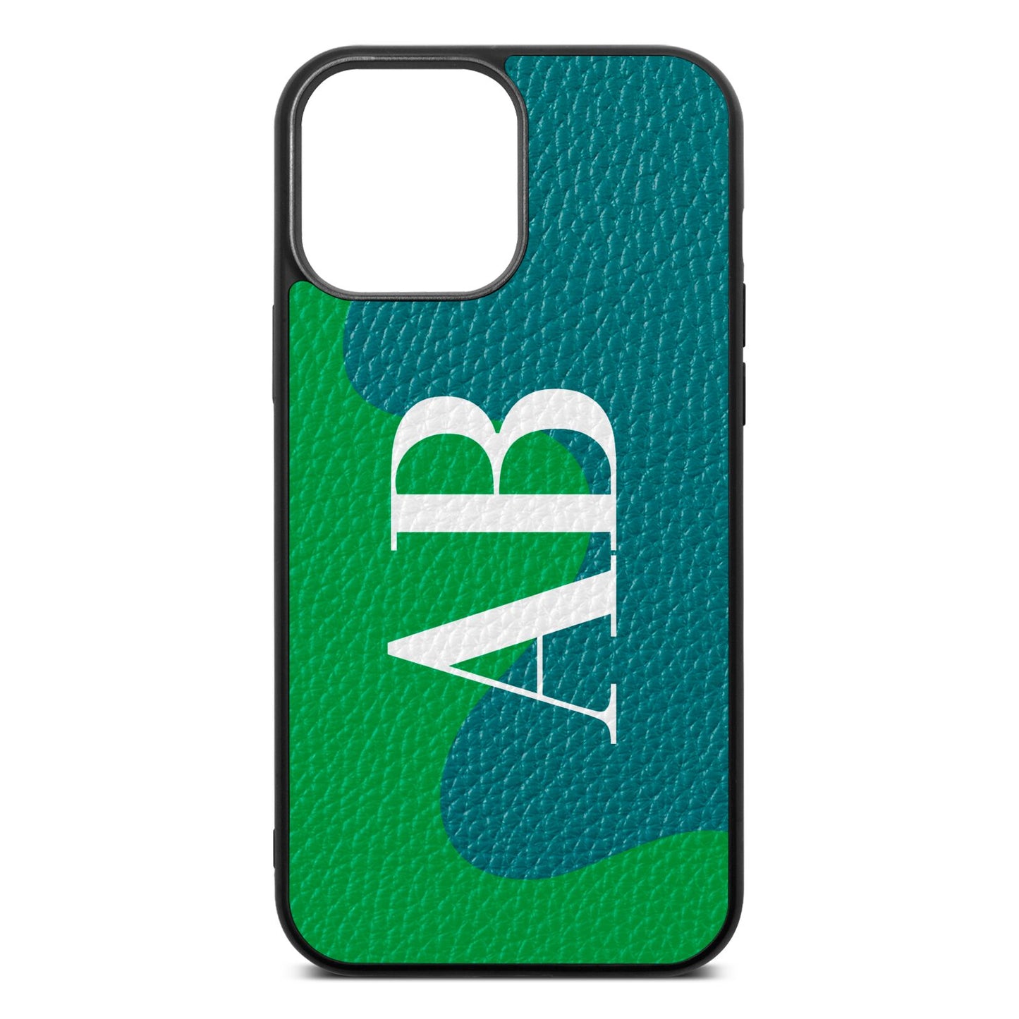 Abstract Personalised Initials Green Pebble Leather iPhone 13 Pro Max Case