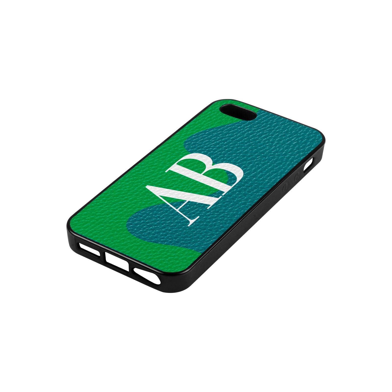 Abstract Personalised Initials Green Pebble Leather iPhone 5 Case Side Angle