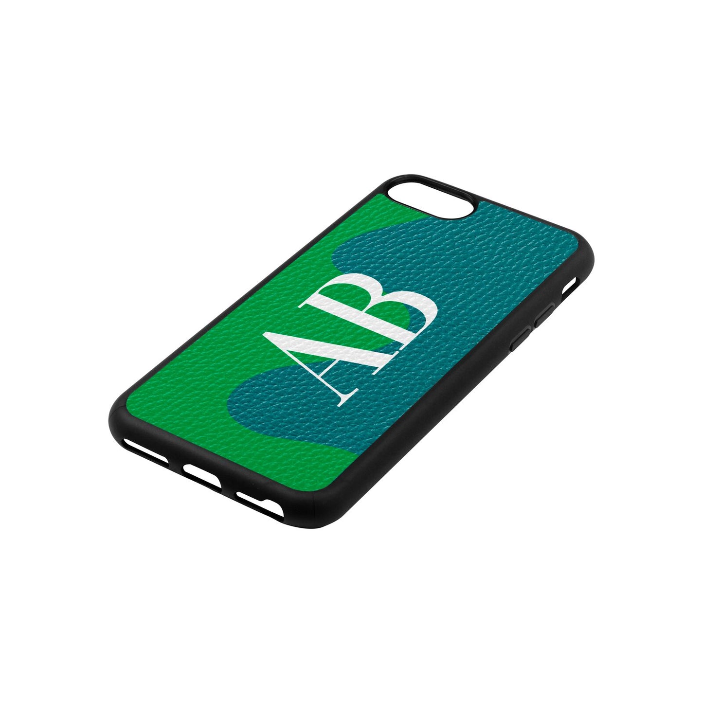 Abstract Personalised Initials Green Pebble Leather iPhone 8 Case Side Angle