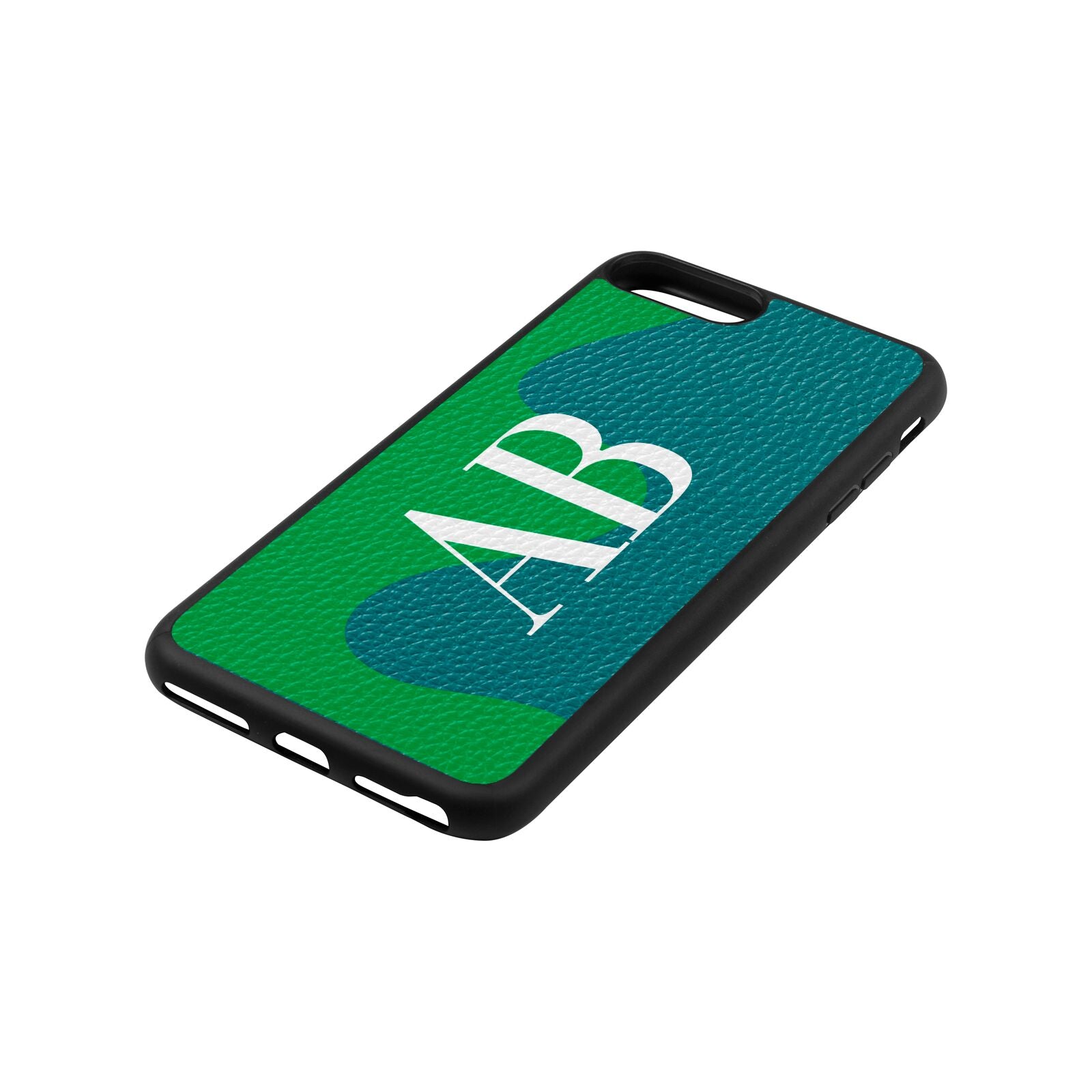 Abstract Personalised Initials Green Pebble Leather iPhone 8 Plus Case Side Angle